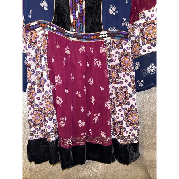Anthropologie Maeve Boho CottageCore Grunge Hippie Velvet Blue Red Peasant Dress - Picture 3 of 11